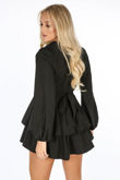 Black Long Sleeve Frill Playsuit 