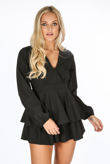 Black Long Sleeve Frill Playsuit 