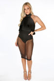 Black Neoprene Frill Halter Neck Bodysuit