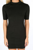 Black Ribbed Short Sleeve Jersey Dress