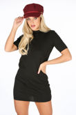 Black Ribbed Short Sleeve Jersey Dress