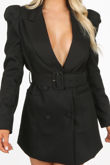 Black Tailored Belted Blazer Dress