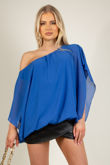 Royal Blue Chiffon Oversized Top With Jersey Underband