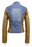 Denim Blue Zipped Pockets Camel PVC Arm Jacket