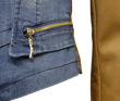Denim Blue Zipped Pockets Camel PVC Arm Jacket
