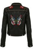 Black PU Embroidered Biker Jacket 
