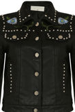 Black PU Embroidered Biker Jacket 