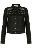 Black PU Embroidered Biker Jacket 