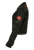 Black PU Embroidered Biker Jacket 