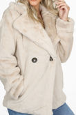 Beige Double Button Faux Fur Jacket