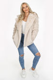 Beige Double Button Faux Fur Jacket