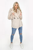 Beige Double Button Faux Fur Jacket
