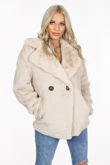 Beige Double Button Faux Fur Jacket