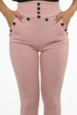 Pink High Waist Button Trim Trousers