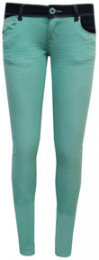 Mint Green Contrast Waist Acid Colours Skinny Jeans 