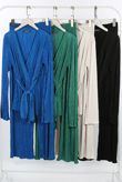 Green Belted Plisse V Neck Blouse And Trouser Set