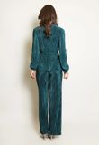 Green Belted Plisse V Neck Blouse And Trouser Set