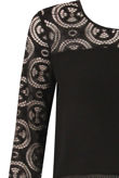 Black Lace Textured Back Zip Up Tops