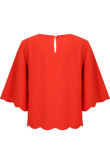 Red Scalloped Edge Caped Sleeve Top