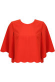 Red Scalloped Edge Caped Sleeve Top