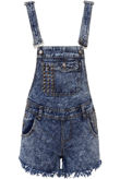 Denim Snow Wash Stud Detail Front Pocket Dungaree 