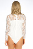 White Mesh Lace Shoulders Bodysuit