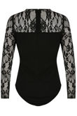 Black Mesh Lace Shoulders Bodysuit