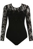 Black Mesh Lace Shoulders Bodysuit