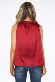 Wine Front Tie Up High Neck Satin Tops