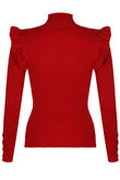 Red Frilled Shoulder Jumper With Button Detail