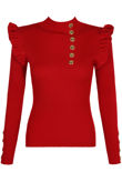 Red Frilled Shoulder Jumper With Button Detail