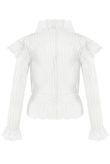 White Lace Mesh Plunge Neck Blouse
