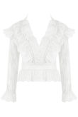 White Lace Mesh Plunge Neck Blouse