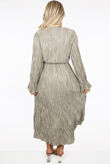 Metallic Stripe Print Wrap Midi Dress