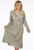 Metallic Stripe Print Wrap Midi Dress