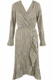Metallic Stripe Print Wrap Midi Dress