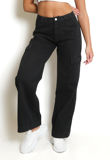 Black Straight Leg Denim Cargo Jeans