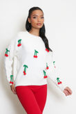 Cream Cherry Embellished Jumper 