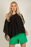 Black Chiffon Oversized Top With Jersey Underband