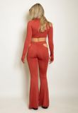 Rust Cut Out Crop Top And Flare Trouser Set 