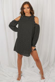 Polka Dot Cold Shoulder Shift Dress