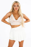 Contrast Crochet Bralet In White