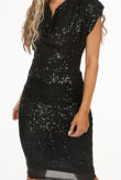 Black Sequin Cowl Neck Midi Dress