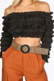 Black Ruffle Long Sleeve Crop Top