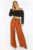 Black Ruffle Long Sleeve Crop Top