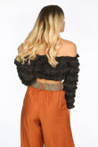 Black Ruffle Long Sleeve Crop Top