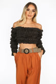 Black Ruffle Long Sleeve Crop Top