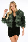 Bottle Green Cropped Super Soft Faux Fur Jacket