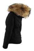 Black Fur Hood Funnel Neck Jacket