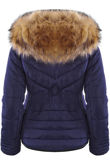 Navy Fur Hood Funnel Neck Jacket